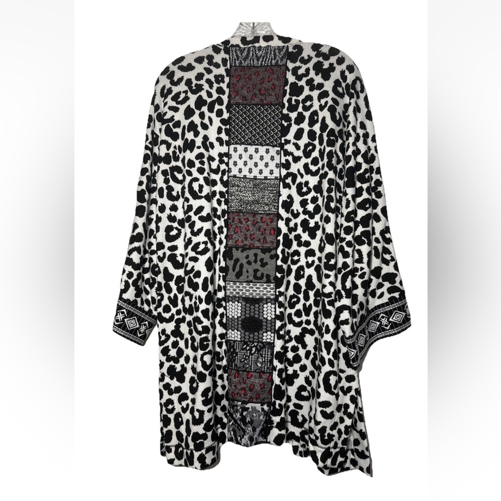 John Mark Women’s M Open Kimono Cardigan Animal Print Patchwork Embroidered Boho - Picture 2 of 12